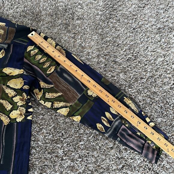 Vintage Blouse Top Size Medium Purple Green Boho Art Print Long Sleeve Button - Picture 11 of 12